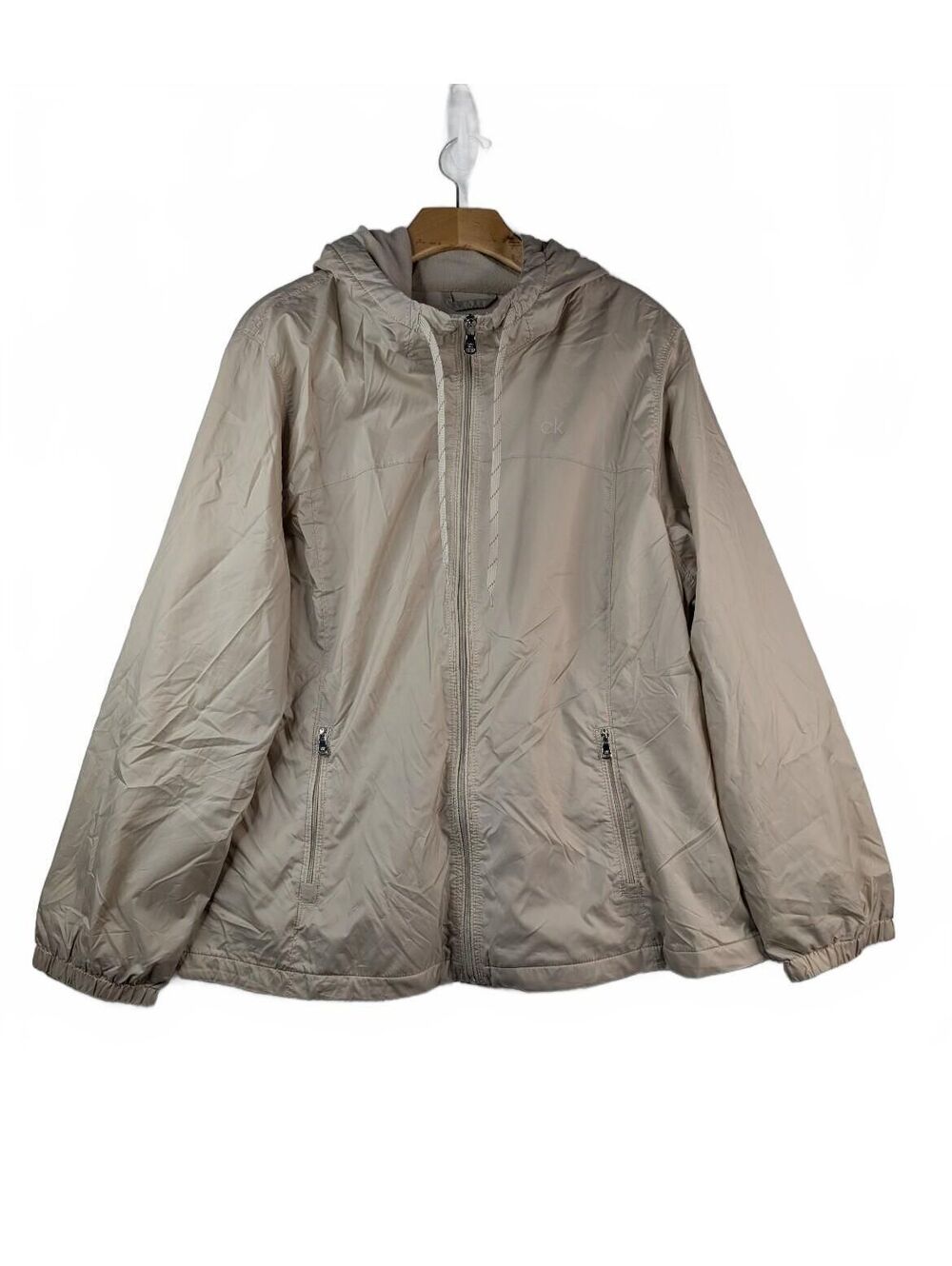 Calvin Klein Women's Hooded Lined Windbreaker Jacket Beige XXL